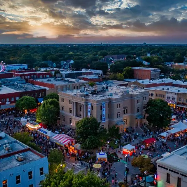 Festival crowds around the old Collin County courthouse on McKinney's square